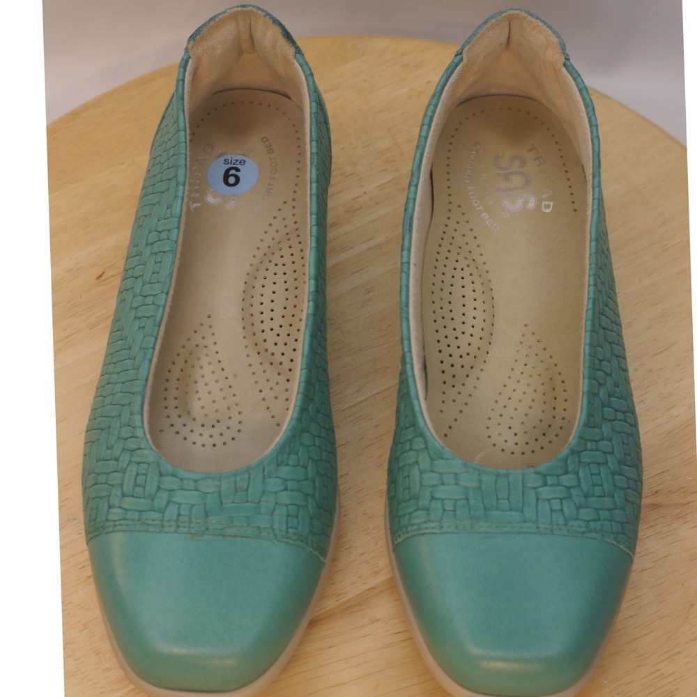 SAS Tripad Comfort Teal Green Woven Leather Cap Toe Flats Shoes Womens 6 M